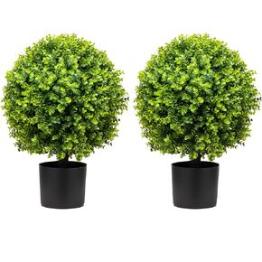 ECOLVANT اثنين من نباتات الأوكالبتوس الاصطناعية توبياري الكرة مقاس 20 بوصة من خشب البقس الاصطناعي المقاوم للأشعة فوق البنفسجية في بوعاء النباتات للشرفة الأمامية والحديقة المنزلية والداخلية والخارجية in Kuwait