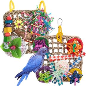 Bird Toys, Parrot Toys, Set of 2 Seagrass Woven Suspension Cushions, Natural Parrot Chew Toys for African Grey Parrots, Amazon Parrots, Lovebirds Small and Medium Birds. in Kuwait