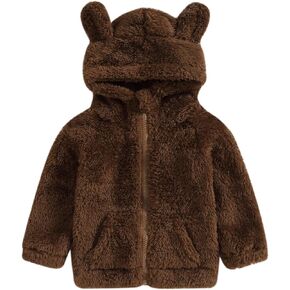 Baby Boy Girl Fleece Jacket Casual Fuzzy Zip Up Plush Thick Warm Hoodie Coat Toddler Fall Winter Outfit Outdoor Clothes
