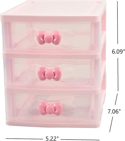 صندوق خزائن تخزين استقبال وردي جميل مع طبقات متعددة ومقبض فيونكة وردي (ثلاث طبقات (7.06 × 5.22 × 6.09 بوصة)) in Saudi Arabia