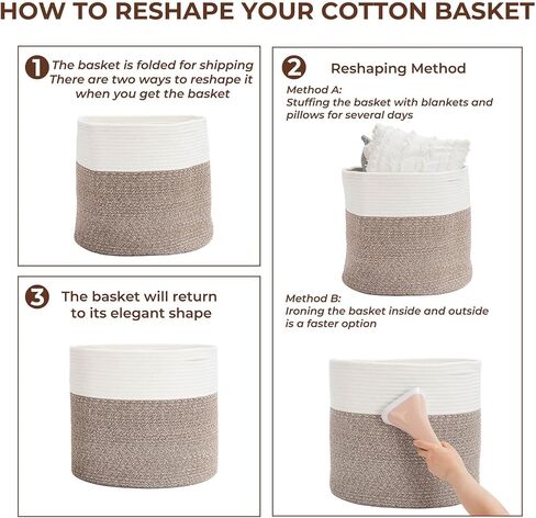 Goodpick 2pack Large Woven Blanket Storage Baskets Round Laundry Basket Toy Organizier Clothes Hamper Shoe Storage Bins Brown in Kuwait