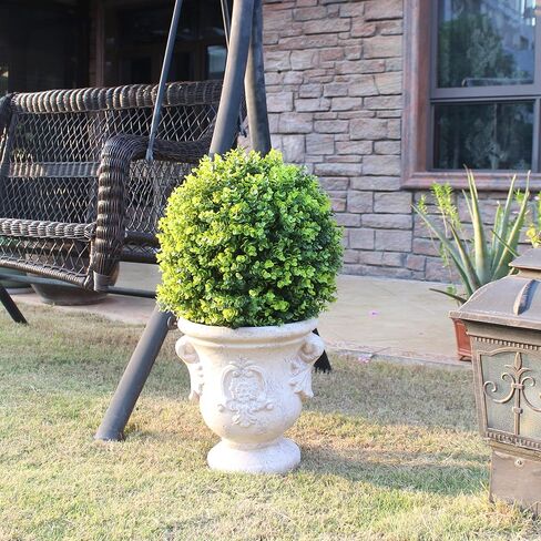 ECOLVANT اثنين من نباتات الأوكالبتوس الاصطناعية توبياري الكرة مقاس 20 بوصة من خشب البقس الاصطناعي المقاوم للأشعة فوق البنفسجية في بوعاء النباتات للشرفة الأمامية والحديقة المنزلية والداخلية والخارجية in Kuwait