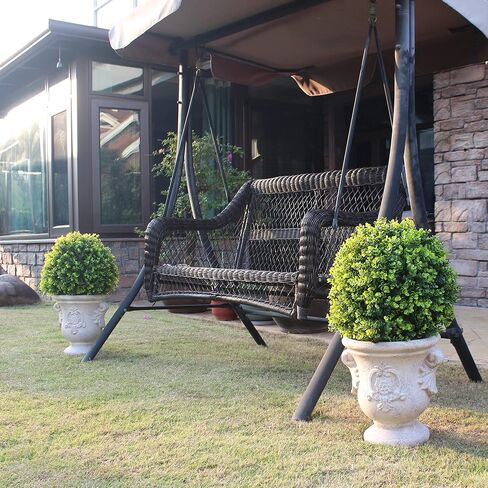 ECOLVANT اثنين من نباتات الأوكالبتوس الاصطناعية توبياري الكرة مقاس 20 بوصة من خشب البقس الاصطناعي المقاوم للأشعة فوق البنفسجية في بوعاء النباتات للشرفة الأمامية والحديقة المنزلية والداخلية والخارجية in Kuwait