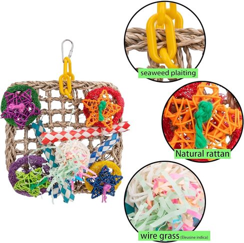 Bird Toys, Parrot Toys, Set of 2 Seagrass Woven Suspension Cushions, Natural Parrot Chew Toys for African Grey Parrots, Amazon Parrots, Lovebirds Small and Medium Birds. in Kuwait