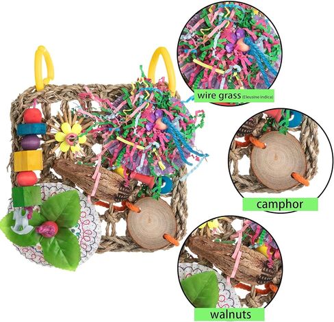 Bird Toys, Parrot Toys, Set of 2 Seagrass Woven Suspension Cushions, Natural Parrot Chew Toys for African Grey Parrots, Amazon Parrots, Lovebirds Small and Medium Birds. in Kuwait