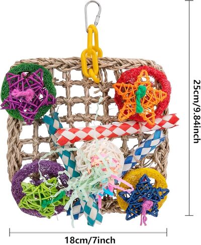 Bird Toys, Parrot Toys, Set of 2 Seagrass Woven Suspension Cushions, Natural Parrot Chew Toys for African Grey Parrots, Amazon Parrots, Lovebirds Small and Medium Birds. in Kuwait