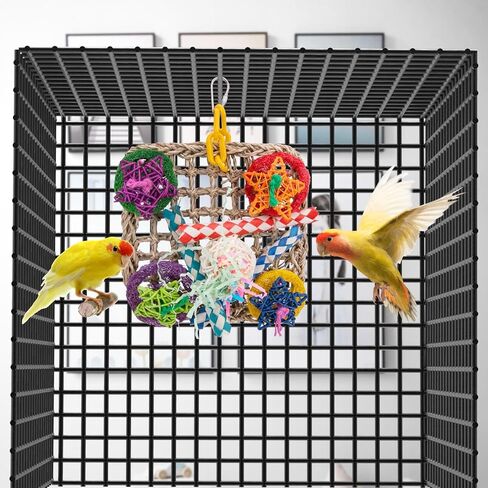 Bird Toys, Parrot Toys, Set of 2 Seagrass Woven Suspension Cushions, Natural Parrot Chew Toys for African Grey Parrots, Amazon Parrots, Lovebirds Small and Medium Birds. in Kuwait