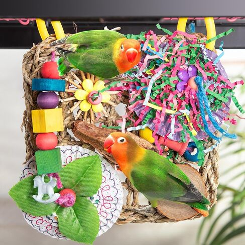 Bird Toys, Parrot Toys, Set of 2 Seagrass Woven Suspension Cushions, Natural Parrot Chew Toys for African Grey Parrots, Amazon Parrots, Lovebirds Small and Medium Birds. in Kuwait