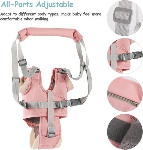 Baby Walking Harness Handheld Baby Walker Assistant Belt (Pink) | Adjustable Toddler Infant Walker Harnesses Standing Up and Walking Learning Helper With Detachable Crotch for 9-24 Month Old in Saudi Arabia