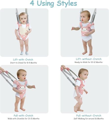 Baby Walking Harness Handheld Baby Walker Assistant Belt (Pink) | Adjustable Toddler Infant Walker Harnesses Standing Up and Walking Learning Helper With Detachable Crotch for 9-24 Month Old in Saudi Arabia