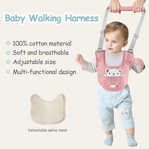 Baby Walking Harness Handheld Baby Walker Assistant Belt (Pink) | Adjustable Toddler Infant Walker Harnesses Standing Up and Walking Learning Helper With Detachable Crotch for 9-24 Month Old in Saudi Arabia