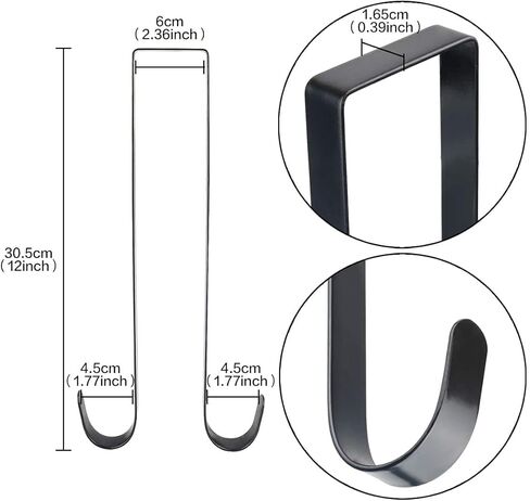 uoboeuq 12 بوصة خطافات شماعات إكليل عيد الميلاد فوق الباب خطافات معدنية عملية خطافات شماعات مناشف لزينة الباب الأمامي لعيد الميلاد - معدن قوي ممتاز (أسود) in Kuwait