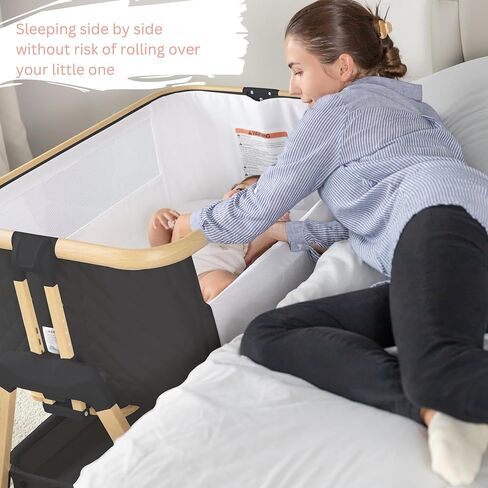 3 in 1 Baby Bassinet with Wheels, Portable Bedside Sleeper for Baby with 7 Adjustable Heights and Foam Mattress, Baby Bedside Crib for Newborns and Infants with Storage Basket, Carry Bag Included in Kuwait