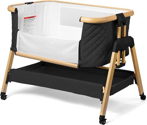 3 in 1 Baby Bassinet with Wheels, Portable Bedside Sleeper for Baby with 7 Adjustable Heights and Foam Mattress, Baby Bedside Crib for Newborns and Infants with Storage Basket, Carry Bag Included in Kuwait