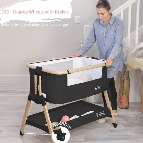 3 in 1 Baby Bassinet with Wheels, Portable Bedside Sleeper for Baby with 7 Adjustable Heights and Foam Mattress, Baby Bedside Crib for Newborns and Infants with Storage Basket, Carry Bag Included in Kuwait