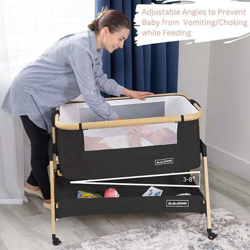 3 in 1 Baby Bassinet with Wheels, Portable Bedside Sleeper for Baby with 7 Adjustable Heights and Foam Mattress, Baby Bedside Crib for Newborns and Infants with Storage Basket, Carry Bag Included in Kuwait