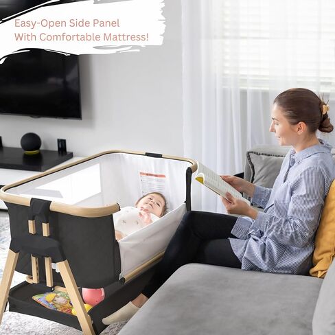 3 in 1 Baby Bassinet with Wheels, Portable Bedside Sleeper for Baby with 7 Adjustable Heights and Foam Mattress, Baby Bedside Crib for Newborns and Infants with Storage Basket, Carry Bag Included in Kuwait