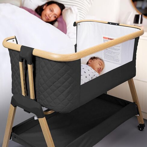 3 in 1 Baby Bassinet with Wheels, Portable Bedside Sleeper for Baby with 7 Adjustable Heights and Foam Mattress, Baby Bedside Crib for Newborns and Infants with Storage Basket, Carry Bag Included in Kuwait
