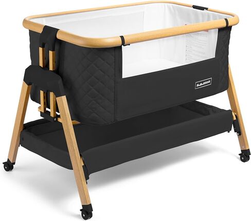 3 in 1 Baby Bassinet with Wheels, Portable Bedside Sleeper for Baby with 7 Adjustable Heights and Foam Mattress, Baby Bedside Crib for Newborns and Infants with Storage Basket, Carry Bag Included in Kuwait