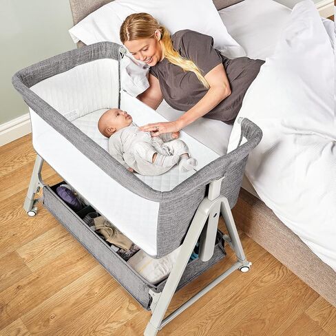 سرير أطفال Cowiewie Bassinet بجانب السرير، سرير أطفال 3 في 1 مزود بمرتبة وعجلات، سرير محمول سهل الطي بجانب السرير للطفل مع حقيبة تخزين وسفر، شبكة مسامية، ثابت وآمن، بيج in Kuwait