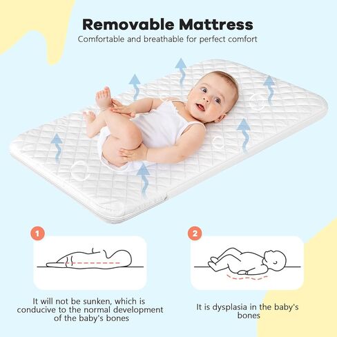 سرير أطفال Cowiewie Bassinet بجانب السرير، سرير أطفال 3 في 1 مزود بمرتبة وعجلات، سرير محمول سهل الطي بجانب السرير للطفل مع حقيبة تخزين وسفر، شبكة مسامية، ثابت وآمن، بيج in Kuwait