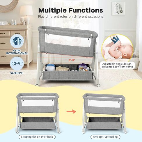 سرير أطفال Cowiewie Bassinet بجانب السرير، سرير أطفال 3 في 1 مزود بمرتبة وعجلات، سرير محمول سهل الطي بجانب السرير للطفل مع حقيبة تخزين وسفر، شبكة مسامية، ثابت وآمن، بيج in Kuwait