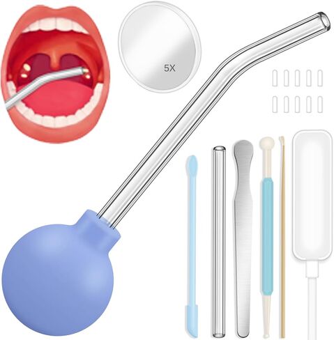 مجموعة إزالة أحجار اللوزتين، 10 عبوات من أداة الحجامة الكهربائية لإزالة أحجار اللوزتين مع مرآة مكبرة 5 مرات، مصباح فموي، لإزالة أحجار اللوزتين in Kuwait