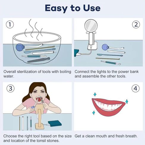 مجموعة إزالة أحجار اللوزتين، 10 عبوات من أداة الحجامة الكهربائية لإزالة أحجار اللوزتين مع مرآة مكبرة 5 مرات، مصباح فموي، لإزالة أحجار اللوزتين in Kuwait