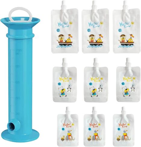 حشو هريس الفاكهة، صانع طعام محمول لضغط الفاكهة هريس الفاكهة مع 9 قطع أكياس ملونة نقية قابلة لإعادة الاستخدام للأطفال (أزرق) in Kuwait