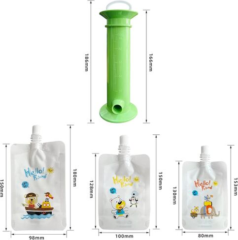 حشو هريس الفاكهة، صانع طعام محمول لضغط الفاكهة هريس الفاكهة مع 9 قطع أكياس ملونة نقية قابلة لإعادة الاستخدام للأطفال (أزرق) in Kuwait