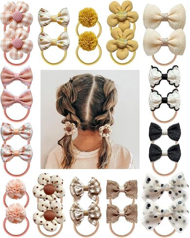 Boutique Baby Girl Hair Ties with Flowers, 28 Pcs Hair Bow Ties for Toddler Girls, Elastics Ponytail Holders Pigtails Rubber Bands by Cherssy in Saudi Arabia
