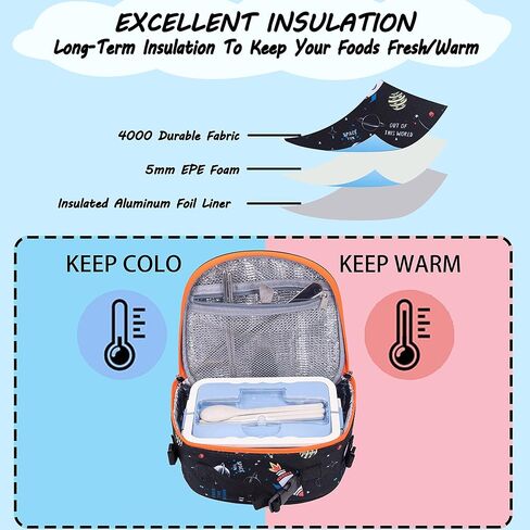 صندوق غداء للأولاد والبنات وحقيبة غداء معزولة للأطفال، مثالية لمرحلة ما قبل المدرسة ورياض الأطفال والمدرسة الابتدائية ولطيفة وخالية من مادة BPA وآمنة للطعام in Kuwait