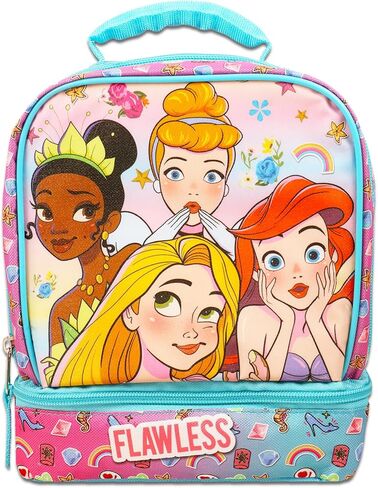ديزني برينسيس مجموعة صندوق غداء للبنات والاطفال - حزمة مع حقيبة غداء مدرسية بتصميم الاميرة مع زجاجة مياه وردية وملصقات الاميرة والمزيد | لوازم مدرسية ديزني برينسيس in Kuwait