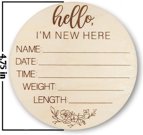 لافتة ترحيب خشبية لحديثي الولادة - Hello I'm New Here Baby Name Sign - علامة إعلان الطفل المستدير للمستشفيات - علامة ستاية وصول الرضيع - 3.5 بوصة طويلة وواسعة بسمك 3 مم in Saudi Arabia