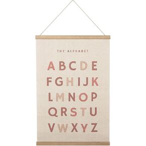 Bon et Beau 16×24 Inch Embroidered Alphabet Poster Framed with Wood Hanger - Dusty Pink Wall Decor for Girls Nursery, Bedroom, Playroom, Toddler and Kids Room