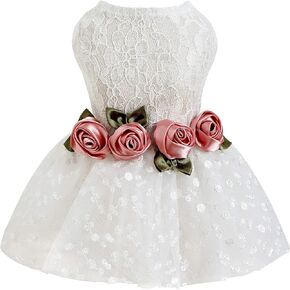 Fitwarm Luxury Rose Lace Pet Dog فستان زفاف العروس ملابس رسمية، صغير