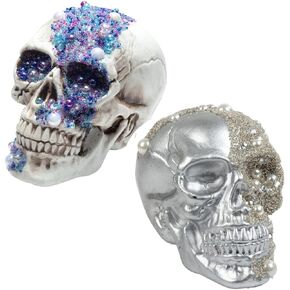 Halloween Pirate Treasure Skulls - 2 Pk, 8" Human Heads with Gem Studded Rhinestones - Indoor Home Decorations, Skeleton Prop Sculptures- Fall Party Decor for Haunted Houses Gothic Bone Table Statue in Kuwait