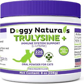 Trulysine L-Lysine للقطط مسحوق عن طريق الفم لدعم المناعة 21.2oz/600g - القطط والقطط من جميع الأعمار، العطس، سيلان الأنف، العيون المائية - نكهة الأسماك والدواجن (الولايات المتحدة الأمريكية) (600 جرام (500 مجم / مغرفة)) in Kuwait