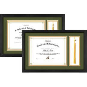Golden State Art, 11x17.5 Black Diploma Frame with Tassel Holder for 8.5x11 Diploma and Tassel Frame, Graduation Shadow Box with Solid Wood and Tempered Glass, Black Over Gold Mat for Wall, 1 Pack