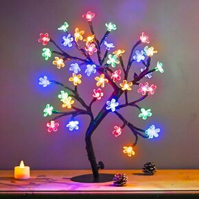 Cherry Blossom Tree Light,17inch 40LED Lighted Tabletop Artificial Flower Bonsai Tree Lamp USB Powered Gifts for Home Decor Room Office Party Wedding Christmas Decorations(Warm White) in Saudi Arabia