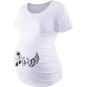 قميص الأمومة إعلان الحوامل بلايز المرأة Crewneck Ruched مضحك أجنحة الملاك تي شيرت، قصيرة الأكمام تي شيرت، أبيض in Kuwait