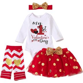 Toddler Baby Girls Valentine's Day Outfits Suspender Skirt Love Heart Print Skirt