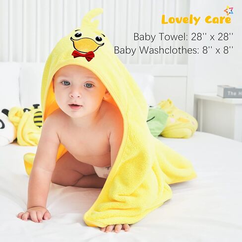 3 Pack Baby Hooded Bath Towel with 24 Count Washcloth Sets for Newborns Infants & Toddlers, Boys & Girls - Baby Registry Search Essentials Item - Bear, Elephant, Duck in Kuwait