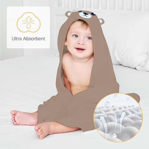 3 Pack Baby Hooded Bath Towel with 24 Count Washcloth Sets for Newborns Infants & Toddlers, Boys & Girls - Baby Registry Search Essentials Item - Bear, Elephant, Duck in Kuwait