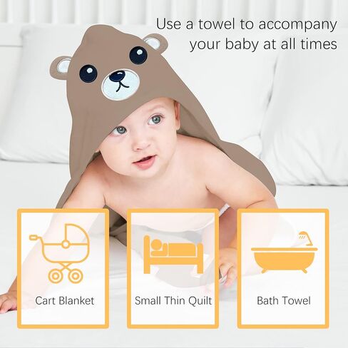 3 Pack Baby Hooded Bath Towel with 24 Count Washcloth Sets for Newborns Infants & Toddlers, Boys & Girls - Baby Registry Search Essentials Item - Bear, Elephant, Duck in Kuwait