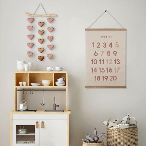 Bon et Beau 16×24 Inch Embroidered Alphabet Poster Framed with Wood Hanger - Dusty Pink Wall Decor for Girls Nursery, Bedroom, Playroom, Toddler and Kids Room in Saudi Arabia