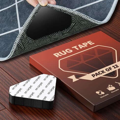 شريط سجاد CVY 12 قطعة، وسادات سجاد مزدوجة الجوانب غير قابلة للانزلاق، زوايا سجادة لتثبيت البساط لأسفل، شريط سجاد لسجاد المنطقة، مقابض زوايا البساط للأرضيات الخشبية والبلاط، قابلة لإعادة الاستخدام وقابل للغسل لملصقات السجاد in Kuwait