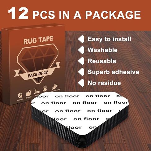 شريط سجاد CVY 12 قطعة، وسادات سجاد مزدوجة الجوانب غير قابلة للانزلاق، زوايا سجادة لتثبيت البساط لأسفل، شريط سجاد لسجاد المنطقة، مقابض زوايا البساط للأرضيات الخشبية والبلاط، قابلة لإعادة الاستخدام وقابل للغسل لملصقات السجاد in Kuwait