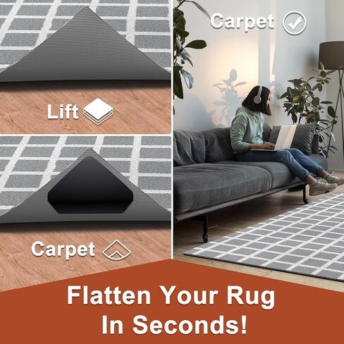 شريط سجاد CVY 12 قطعة، وسادات سجاد مزدوجة الجوانب غير قابلة للانزلاق، زوايا سجادة لتثبيت البساط لأسفل، شريط سجاد لسجاد المنطقة، مقابض زوايا البساط للأرضيات الخشبية والبلاط، قابلة لإعادة الاستخدام وقابل للغسل لملصقات السجاد in Kuwait