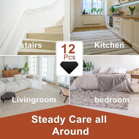 شريط سجاد CVY 12 قطعة، وسادات سجاد مزدوجة الجوانب غير قابلة للانزلاق، زوايا سجادة لتثبيت البساط لأسفل، شريط سجاد لسجاد المنطقة، مقابض زوايا البساط للأرضيات الخشبية والبلاط، قابلة لإعادة الاستخدام وقابل للغسل لملصقات السجاد in Kuwait